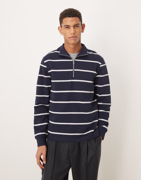 ASOS DESIGN - Sweat basique à rayures et col zippé - Bleu marine - view 1