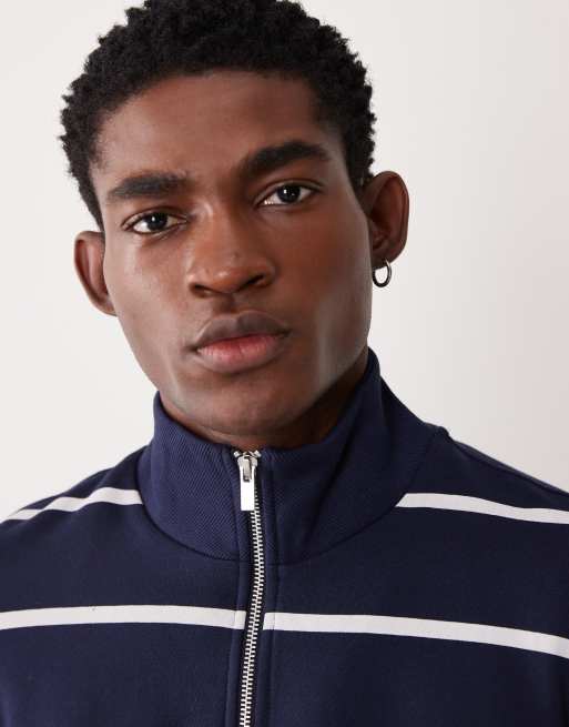 ASOS DESIGN - Sweat basique à rayures et col zippé - Bleu marine, 3 de 5