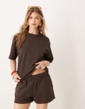 [ASOS DESIGN] ASOS DESIGN sweat boxy tee in chocolate (part of a set)-Brown M Chocolate