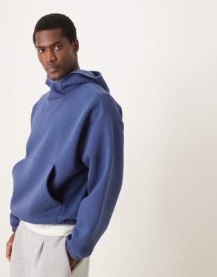 ASOS DESIGN - Sweat brossé à capuche coupe carrée ultra oversize en maille côtelée épaisse avec col cheminée - Bleu - view 1