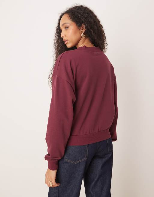 ASOS DESIGN sweat cardigan co ord top in burgundy, 3 of 4