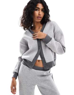 Asos Design Sweat Cardigan In Gray Heather - Part Of A Set