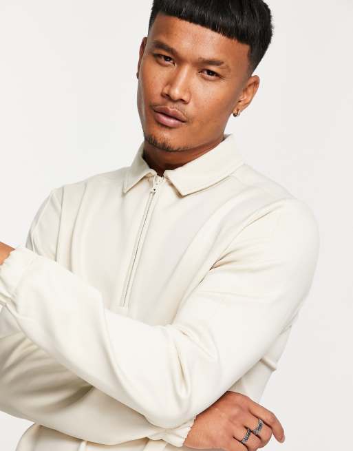 ASOS DESIGN - Ensemble en scuba avec sweat-shirt à demi-fermeture éclair et pantalon de jogging - Beige, 2 de 3