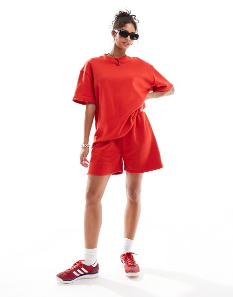 ASOS DESIGN sweat co-ord shorts in red - view 1