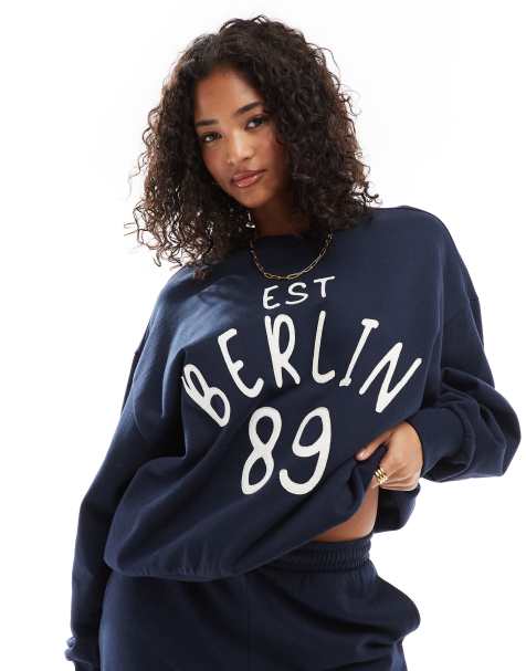 ASOS DESIGN sweat co-ord with applique berlin graphic in navy - view 1