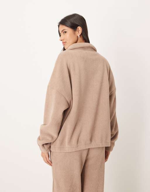 ASOS DESIGN - Sweat confort oversize en micropolaire avec col - Taupe, 3 de 4