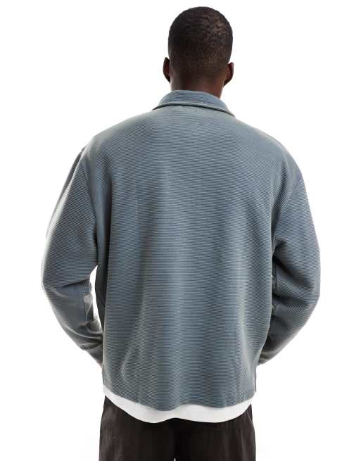 ASOS DESIGN - Sweat côtelé à col polo zippé - Anthracite texturé , 2 de 4