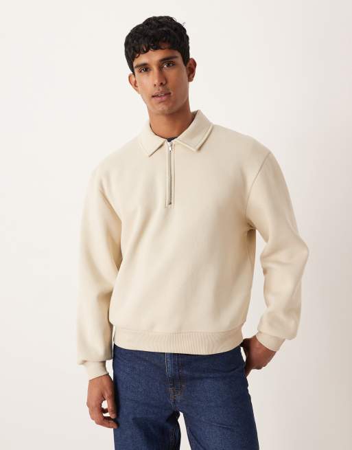 ASOS DESIGN - Sweat coupe carrée à col zippé - Beige