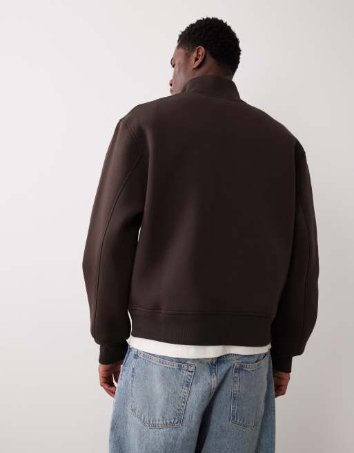 ASOS DESIGN - Sweat coupe carrée à col zippé en tissu épais imitation néoprène - Marron, 3 de 5