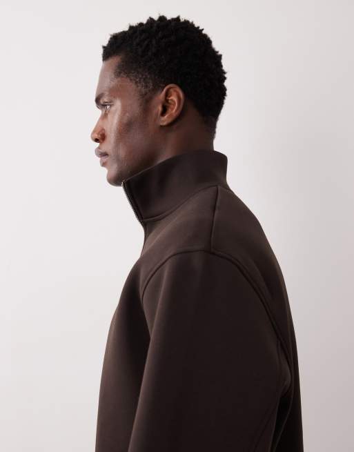 ASOS DESIGN - Sweat coupe carrée à col zippé en tissu épais imitation néoprène - Marron, 4 de 5