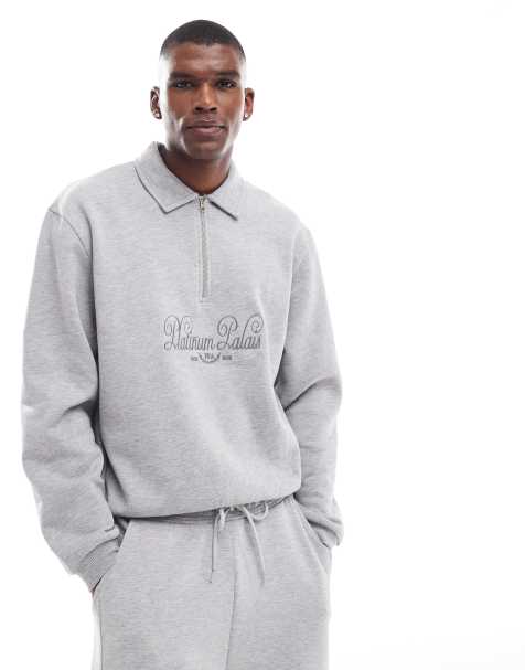 ASOS DESIGN - Sweat coupe carrée avec col et broderie - Gris - view 1