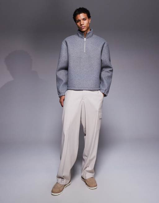 ASOS DESIGN - Sweat coupe carrée décontracté en feutre à col cheminée zippé - Gris, 2 de 5