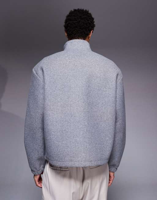 ASOS DESIGN - Sweat coupe carrée décontracté en feutre à col cheminée zippé - Gris, 3 de 5