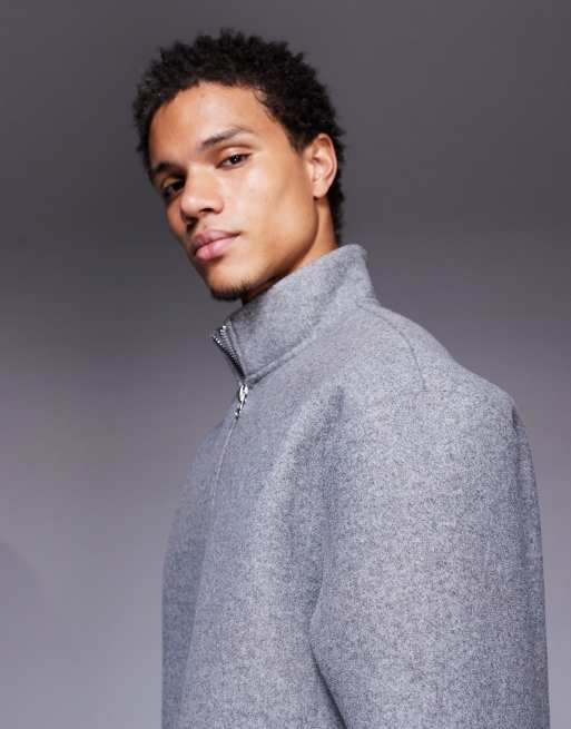 ASOS DESIGN - Sweat coupe carrée décontracté en feutre à col cheminée zippé - Gris, 4 de 5