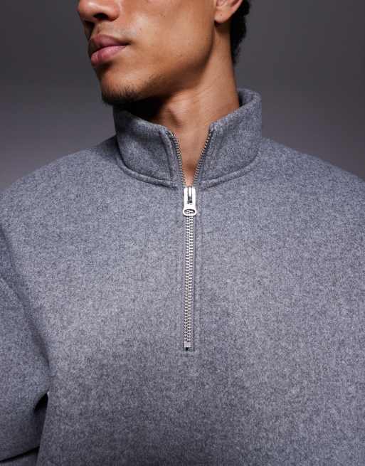ASOS DESIGN - Sweat coupe carrée décontracté en feutre à col cheminée zippé - Gris, 5 de 5