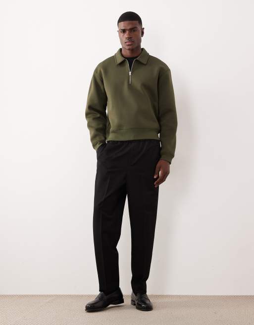 ASOS DESIGN - Sweat coupe carrée décontractée à col zippé en tissu imitation néoprène épais - Kaki, 2 de 5