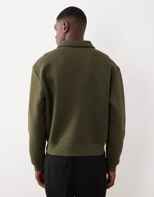 ASOS DESIGN - Sweat coupe carrée décontractée à col zippé en tissu imitation néoprène épais - Kaki, 3 de 5