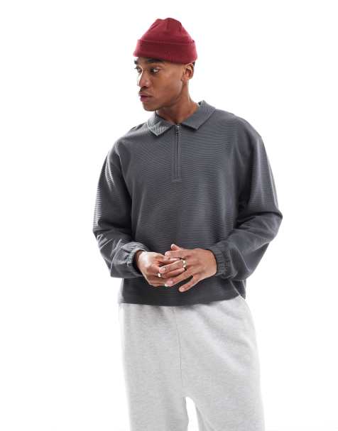 ASOS DESIGN - Sweat coupe carrée oversize à col zippé - Gris - view 1