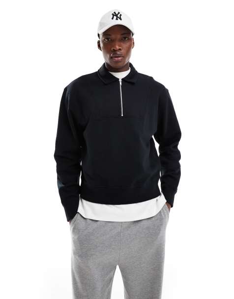 ASOS DESIGN - Sweat coupe carrée oversize à col zippé - Noir - view 1