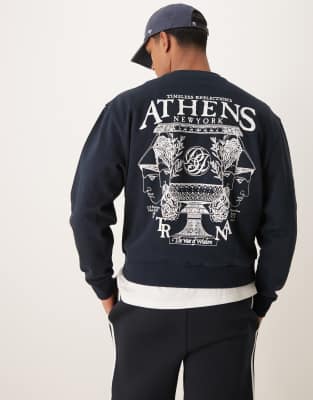 ASOS DESIGN - Sweat coupe carrée ras de cou à imprimé ville - Bleu marine - view 1