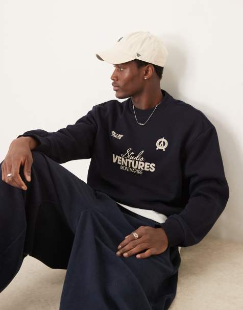 ASOS DESIGN - Sweat court et oversize avec imprimé sur la poitrine - Bleu marine - view 1