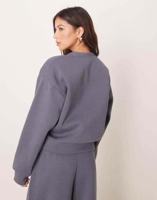 ASOS DESIGN sweat crew neck cardigan co ord in charcoal