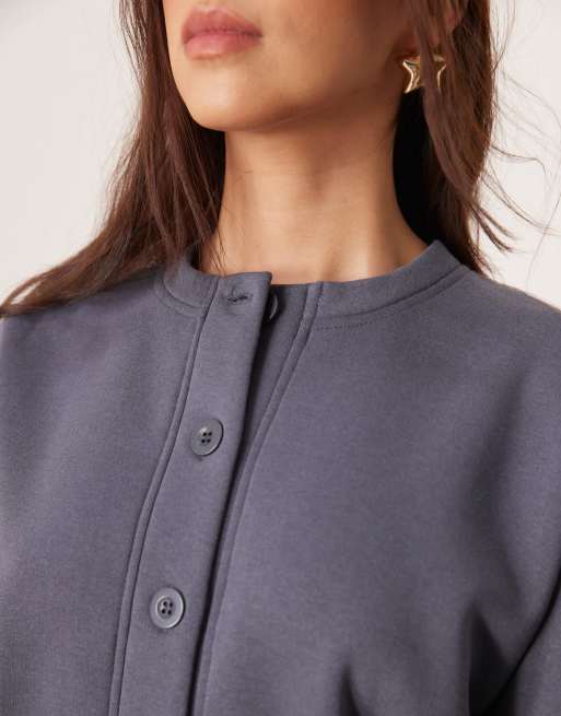 ASOS DESIGN sweat crew neck cardigan co ord in charcoal