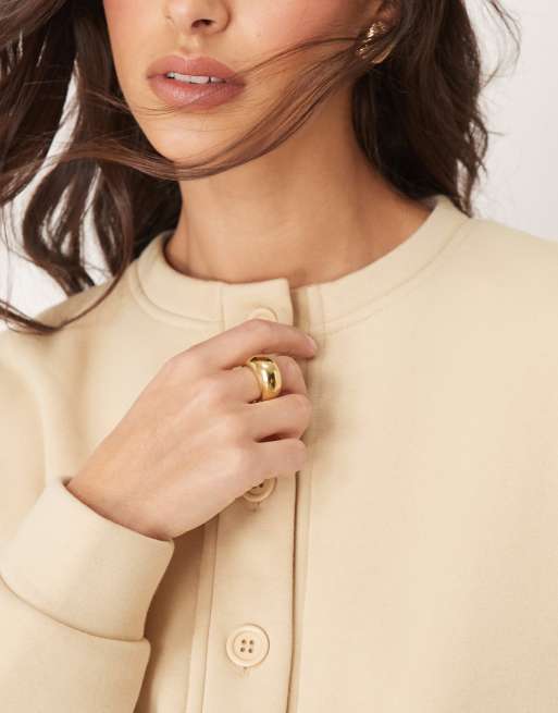 ASOS DESIGN sweat crew neck cardigan in oatmeal (part of a set)