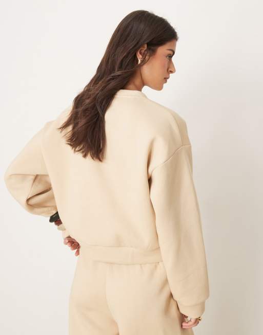 ASOS DESIGN sweat crew neck cardigan in oatmeal (part of a set)