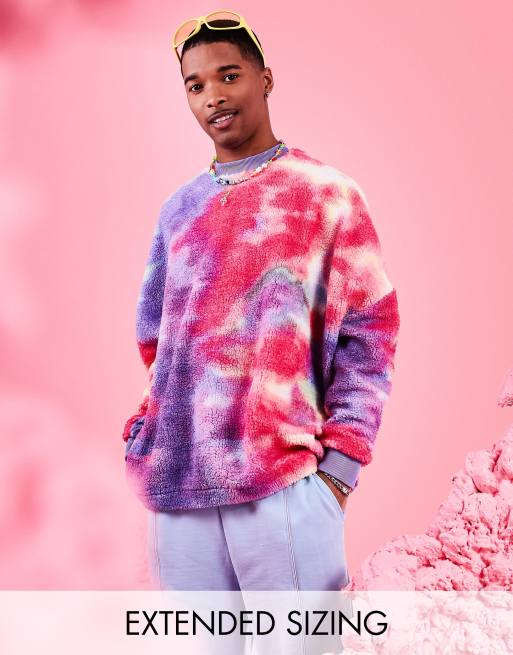 ASOS DESIGN Sweat de festival decontracte imitation peau de mouton effet tie dye Rose