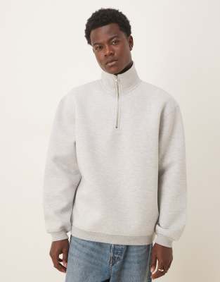 ASOS DESIGN - Sweat décontracté à col cheminée zippé en tissu épais imitation néoprène - Gris chiné