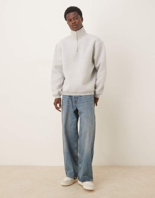 ASOS DESIGN - Sweat décontracté à col cheminée zippé en tissu épais imitation néoprène - Gris chiné, 2 de 5