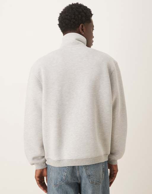 ASOS DESIGN - Sweat décontracté à col cheminée zippé en tissu épais imitation néoprène - Gris chiné, 3 de 5