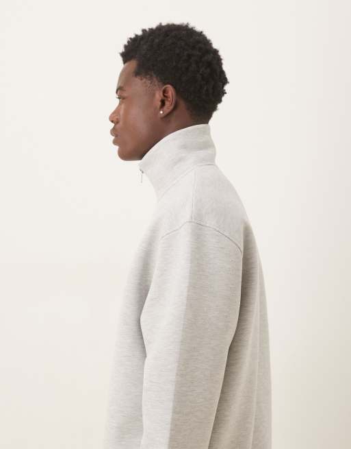 ASOS DESIGN - Sweat décontracté à col cheminée zippé en tissu épais imitation néoprène - Gris chiné, 4 de 5