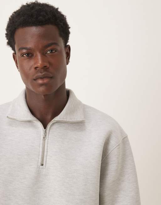 ASOS DESIGN - Sweat décontracté à col cheminée zippé en tissu épais imitation néoprène - Gris chiné, 5 de 5