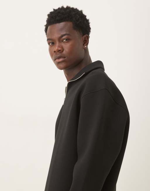 ASOS DESIGN - Sweat décontracté à col cheminée zippé en tissu épais imitation néoprène - Noir, 4 de 5