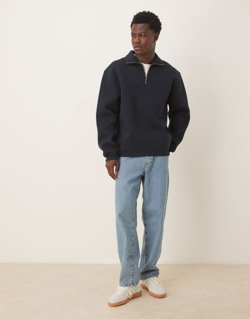 ASOS DESIGN - Sweat décontracté à col cheminée zippé en tissu imitation néoprène épais - Bleu marine, 2 de 5