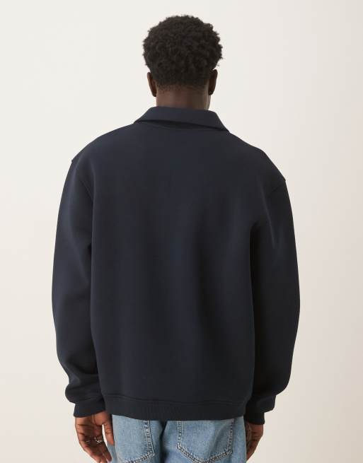 ASOS DESIGN - Sweat décontracté à col cheminée zippé en tissu imitation néoprène épais - Bleu marine, 3 de 5