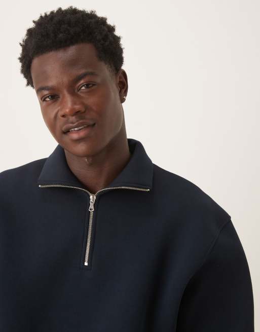 ASOS DESIGN - Sweat décontracté à col cheminée zippé en tissu imitation néoprène épais - Bleu marine, 5 de 5