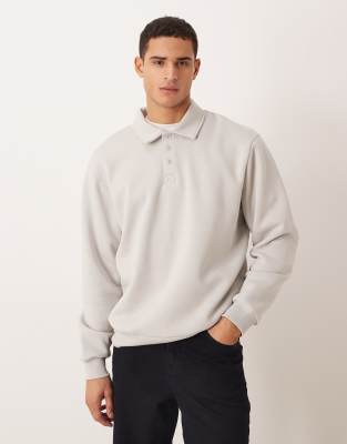ASOS DESIGN - Sweat décontracté à col polo - Gris