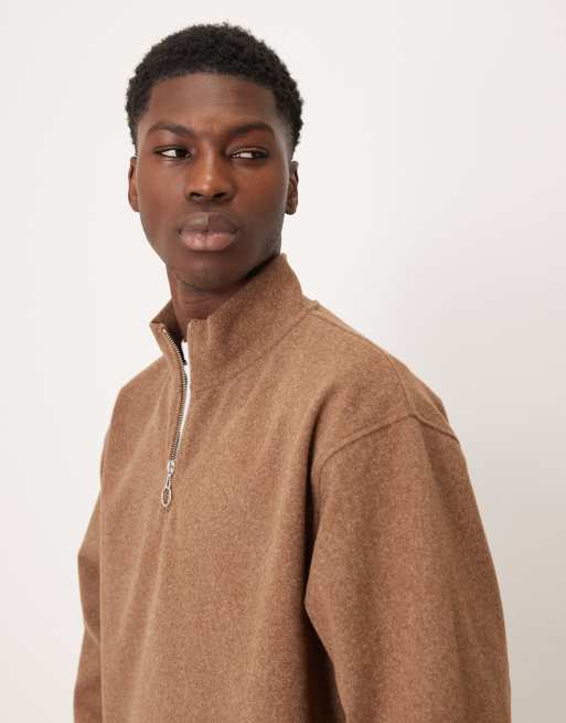 ASOS DESIGN - Sweat décontracté à col zippé - Marron chiné, 4 de 5