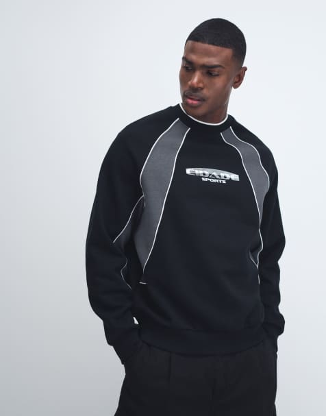 ASOS DESIGN - Sweat décontracté à imprimé et empiècements effet coupé-cousu - Noir - view 1