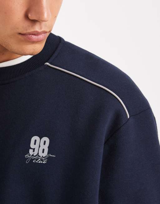 ASOS DESIGN - Sweat décontracté avec passepoil et numéro de sport - Bleu marine, 5 de 5