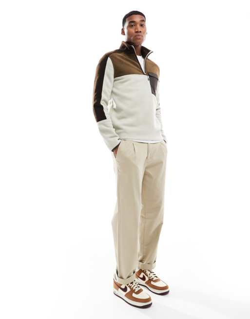 ASOS DESIGN - Sweat décontracté color block en polaire à col zippé - Beige, 3 de 4