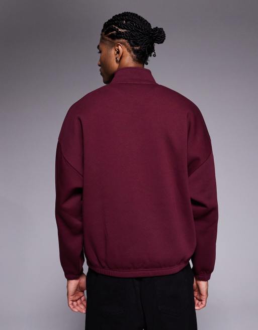 ASOS DESIGN - Sweat décontracté coupe carrée à col zippé - Bordeaux, 3 de 5