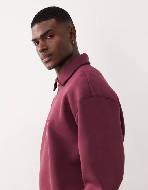 ASOS DESIGN - Sweat décontracté coupe carrée à col zippé en imitation néoprène - Bordeaux, 4 de 5