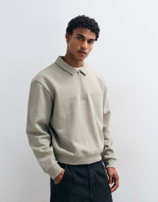 ASOS DESIGN - Sweat décontracté coupe carrée à col zippé - Sauge, 2 de 5