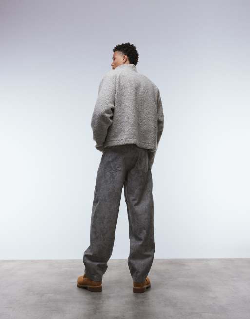 ASOS DESIGN - Sweat décontracté coupe carrée en imitation peau de mouton à col cheminée zippé - Beige chiné, 3 de 5