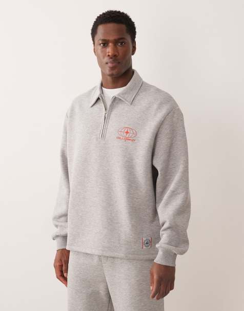 ASOS DESIGN - Sweat décontracté d'ensemble à col polo zippé et étiquette tissée - Gris chiné - view 1