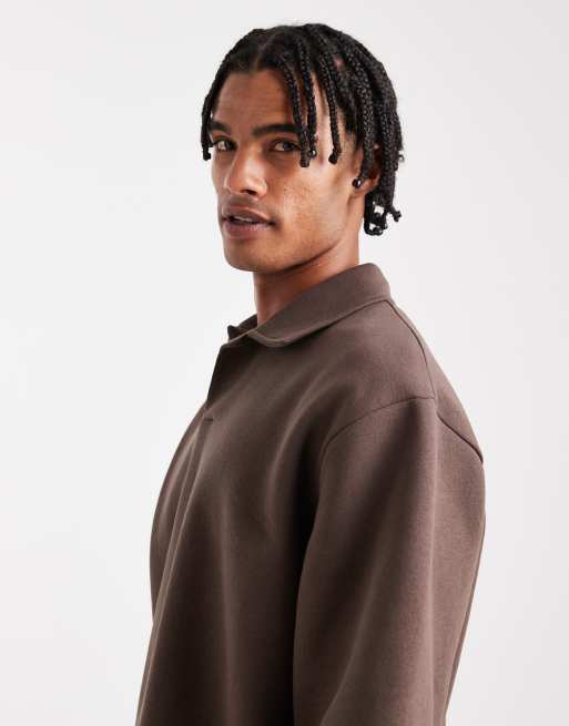 ASOS DESIGN - Sweat décontracté d'ensemble à manches courtes et col polo - Marron, 4 de 5